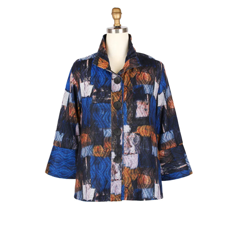 Cable Knit Print Sweater Jacket in Blue/Multi - 5027-BLU