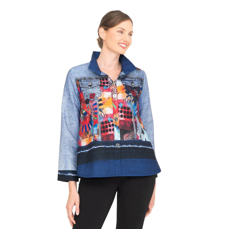 Modern Denim Print Jacket in Blue - 5030