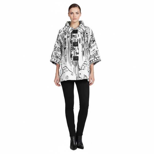 "City Life" Print Swing Jacket in Black & White - 5037