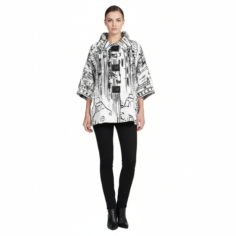 "City Life" Print Swing Jacket in Black & White - 5037