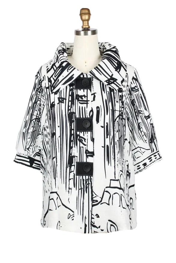 "City Life" Print Swing Jacket in Black & White - 5037