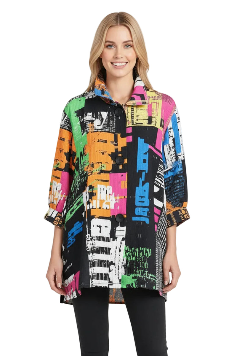 Lightweight Graffiti Print Swing Jacket in Multi - 5038