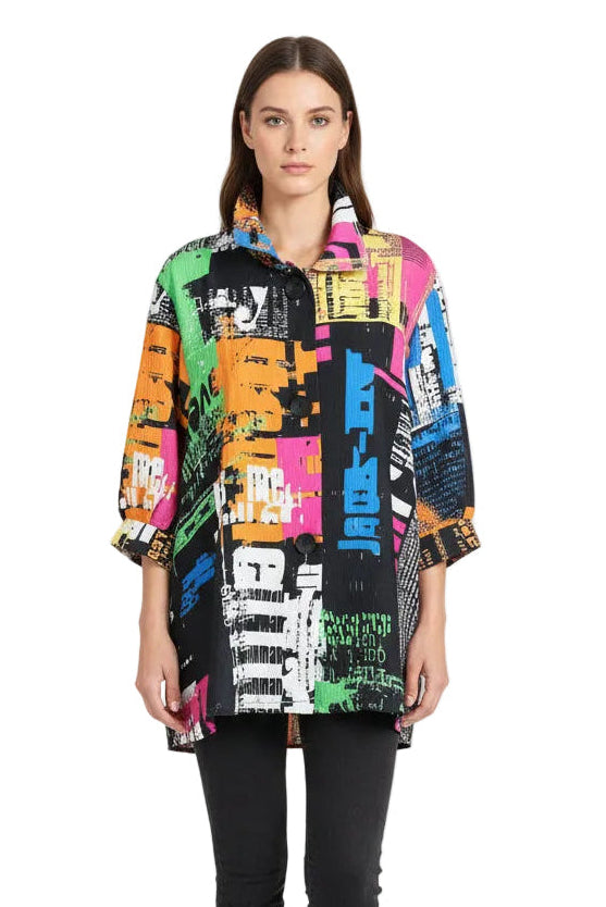 Graffiti Print Swing Jacket in Multi - 5038