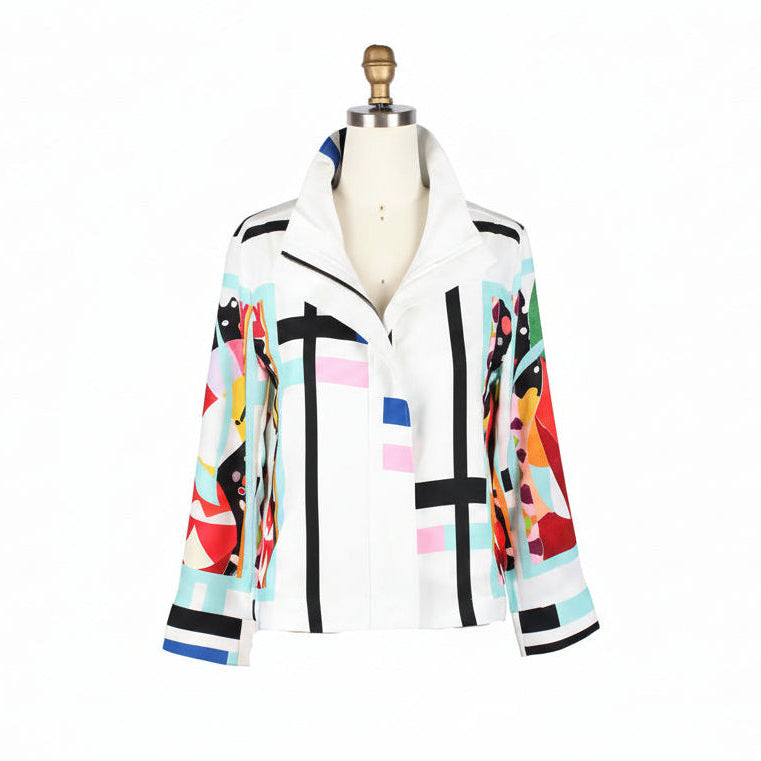 Geometric Print Jacket in Multi on White - 5054