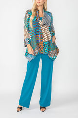 Mosaic Patchwork Asymmetric Jacket in Teal - 5065J-TL