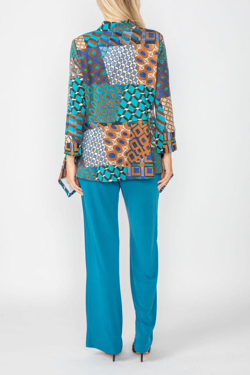 IC Collection Mosaic Patchwork Asymmetric Jacket in Teal - 5065J-TL