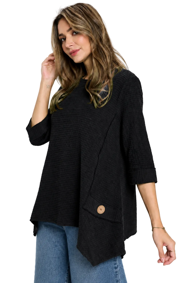 Soft Cotton Asymmetric Waffle Tunic - FW135-BLK