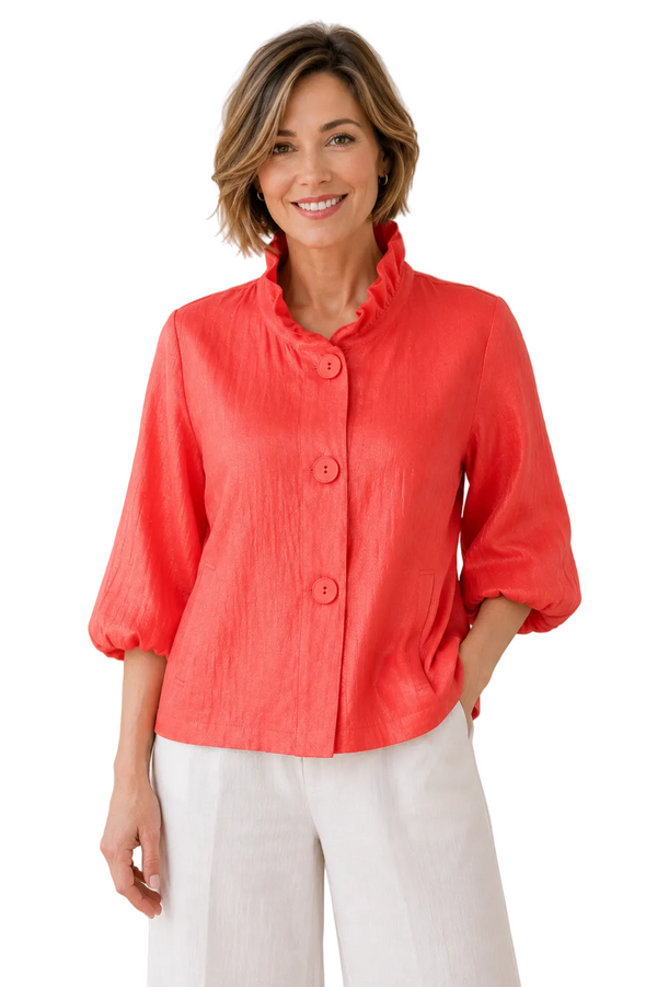 Subtle Shimmer Short Jacket in Coral Red - 5081-RD