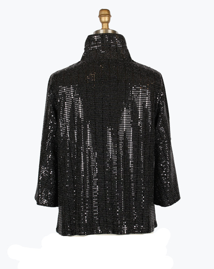 Sequin Embellished Mesh Jacket in Black - 5082-BLK