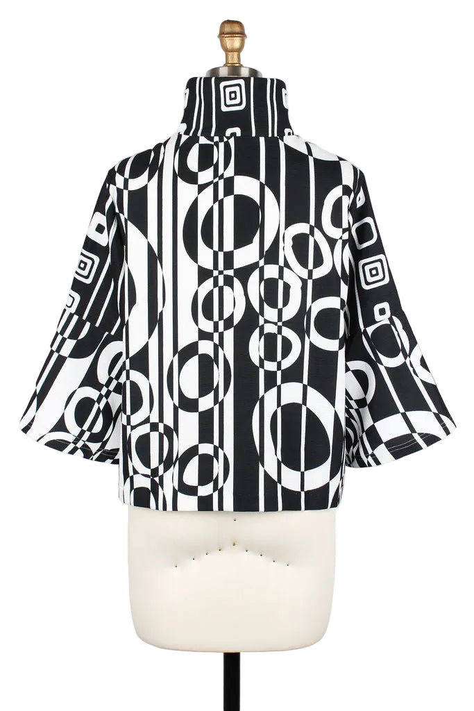 Bold Abstract Geometric Short Jacket - Black/White- 5086