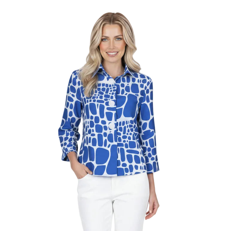 Abstract Tile Print Short Jacket in Blue - 5087-BLU