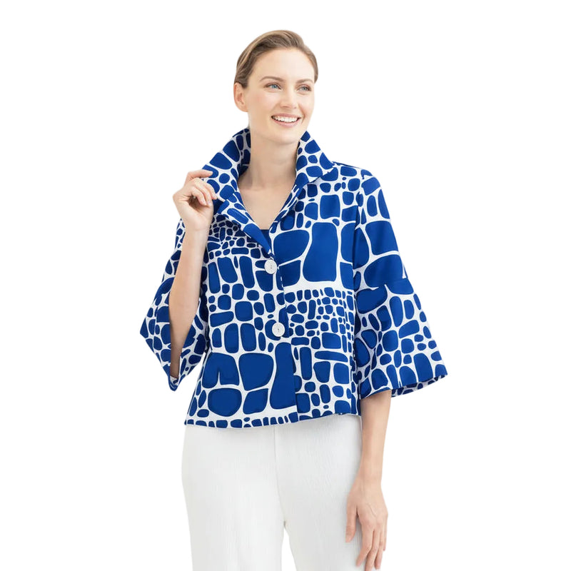 Abstract Mosaic Print Short Jacket in Blue - 5087-BLU