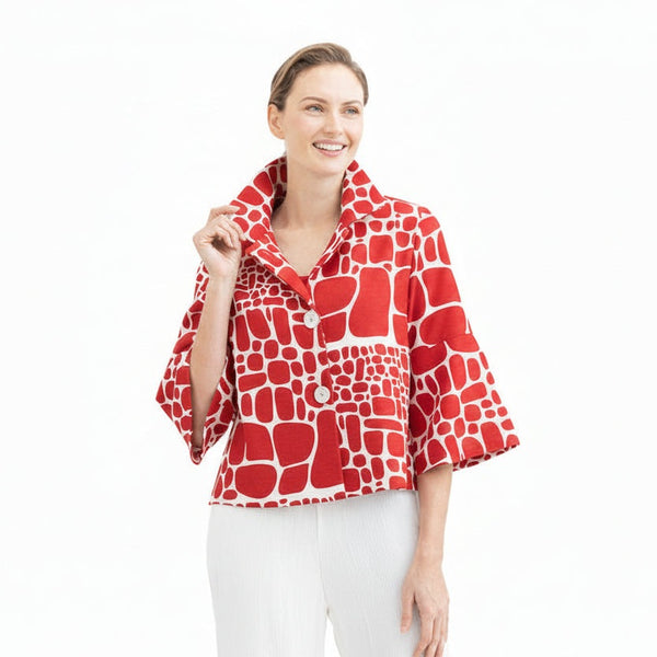 Abstract Mosaic Print Short Jacket in Red - 5087-RD