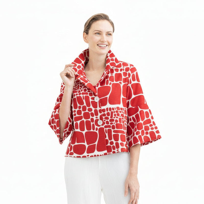 Abstract Mosaic Print Short Jacket in Red - 5087-RD