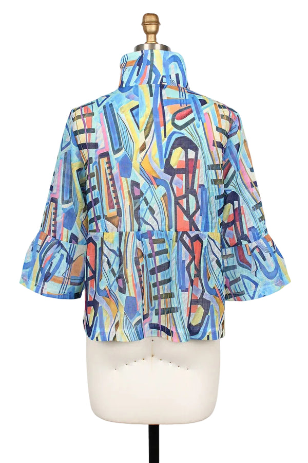 Artful Abstract Print Jacket with Wired Collar - 5091-BLU