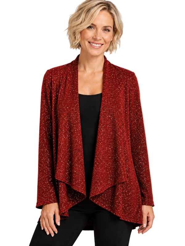 Sequin Detail Open Front Cardigan in Red - 5096
