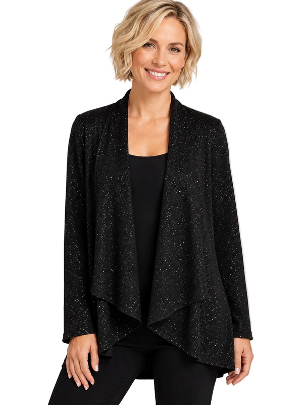Sequin Detail Open Front Cardigan in Black - 5096