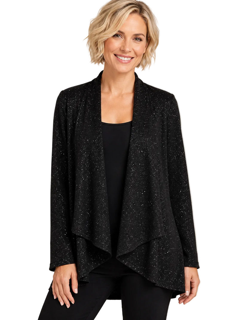 Sequin Detail Open Front Cardigan in Black - 5096