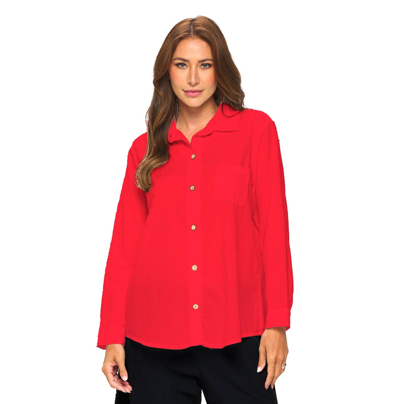 Focus Fashion Cotton Voile Shirt in Red - V404-RD - Size M Only!