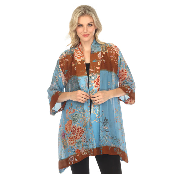 Citron Floral Fantasy-Print Kimono in Blue Multi - 0917QRCB - Size 1X Only!