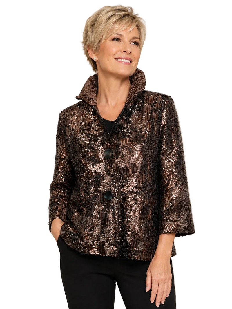 Sequin & Velvet Jacket in Brown - 5101