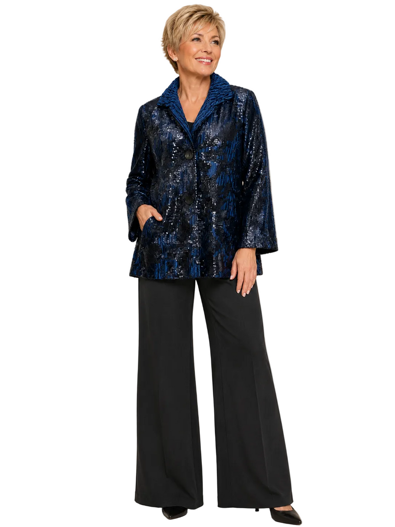 Sequin & Velvet Jacket in Royal Blue - 5102