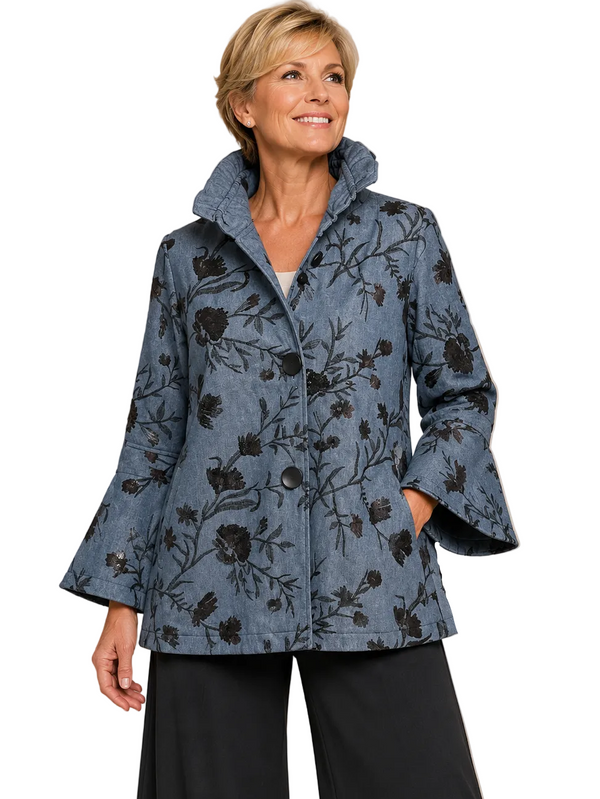Embroidered Denim-Inspired Jacket - 5105