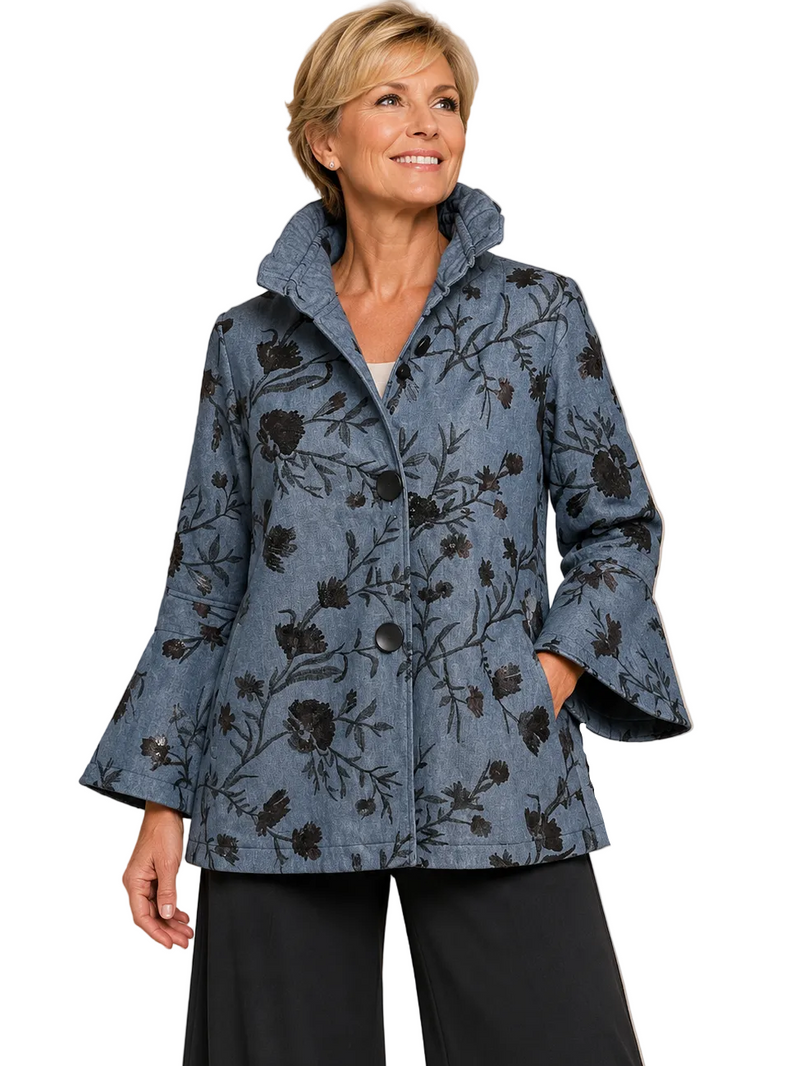 Embroidered Denim-Inspired Jacket - 5105