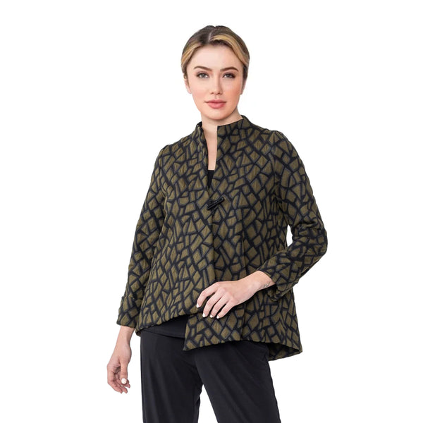 IC Collection Geometric Jacquard Jacket in Olive/Black - 5106J-OLV - Size XXL Only!