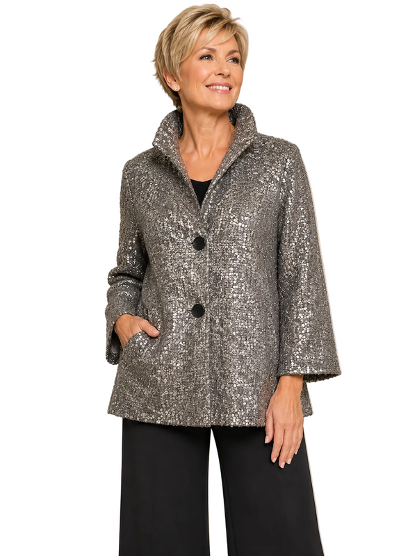 Embroidered Sequin Jacket in Silver - 5108