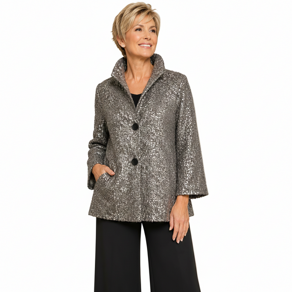 Embroidered Sequin Jacket in Silver - 5108