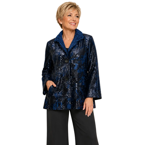 Sequin & Velvet Jacket in Royal Blue - 5102