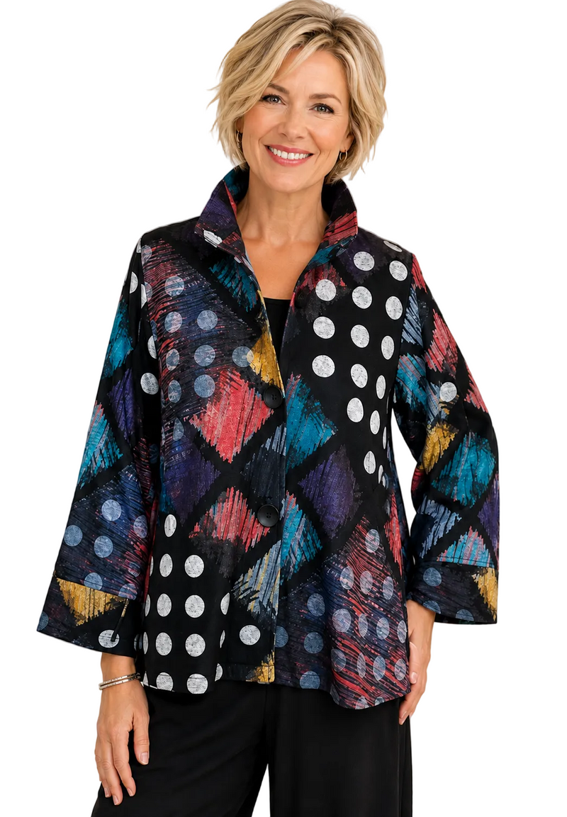Polka-Dots & Squares Soft Knit Jacket in Multi - 5112