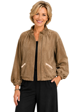 Soft Vegan Suede Zip-Front Jacket in Beige - 5125-BGE