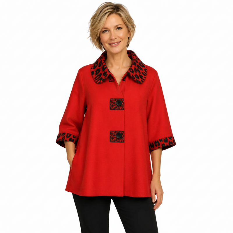 Leopard Accent Swing Jacket in Red - 5130