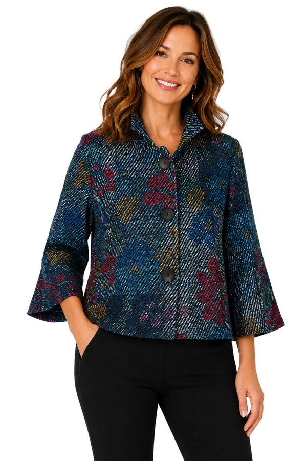 Color Block Floral Jacket In Multi - 5140