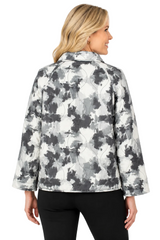 Abstract Print Quilted Jacket In Grey & White - 5150