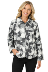 Abstract Print Quilted Jacket In Grey & White - 5150