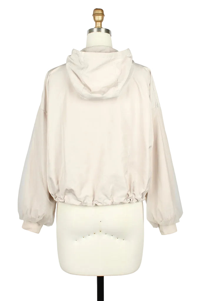 Zip-Front Hooded Windbreaker in Light Beige  - 5154-BGE