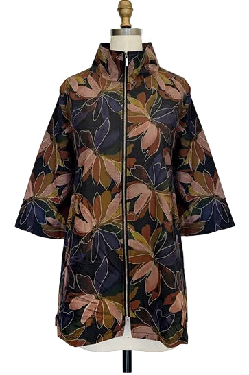 Just In! Abstract Floral Print Windbreaker Jacket with Wired Collar - 5169