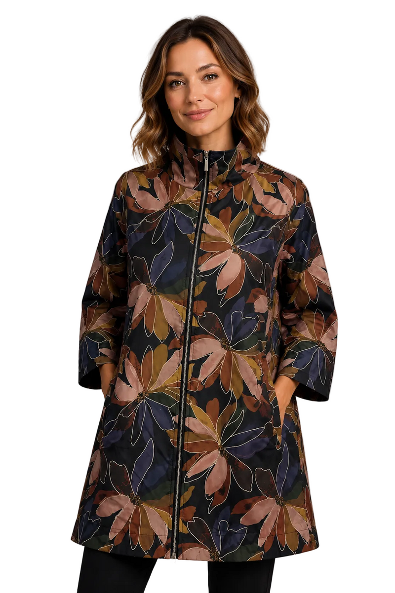 Just In! Abstract Floral Print Windbreaker Jacket with Wired Collar - 5169
