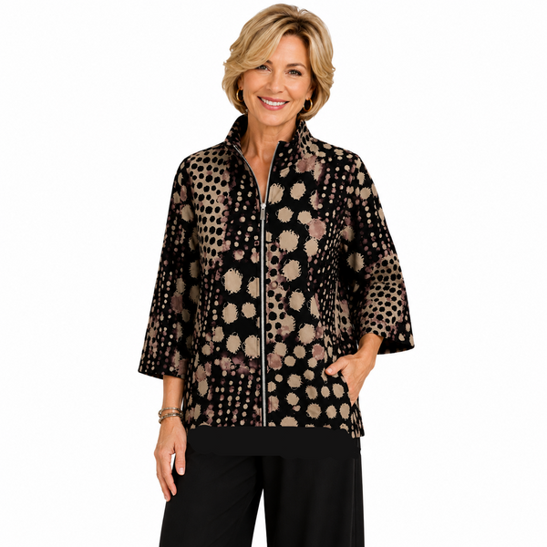 Mixed Dot Print Zip-Up Jacket  - 5172