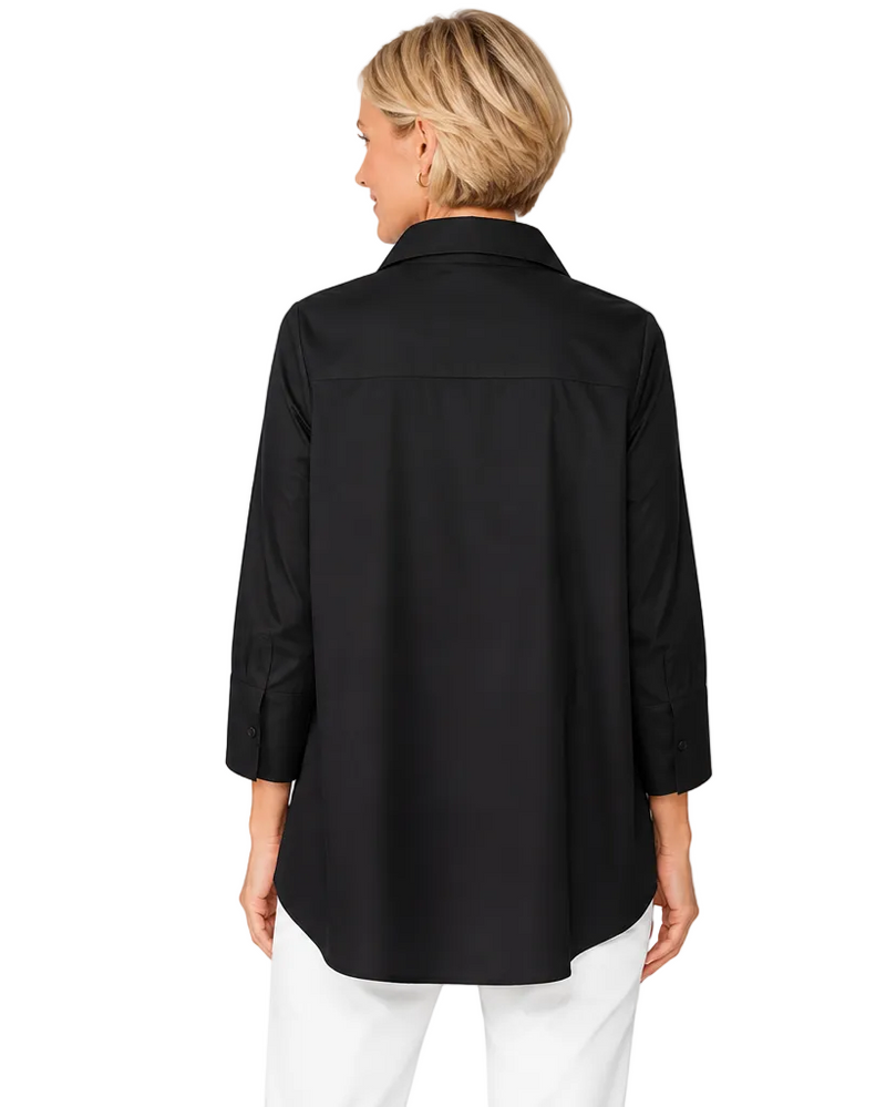 Lightweight High-Low Cotton Shirt in Black - 3758B-BLK