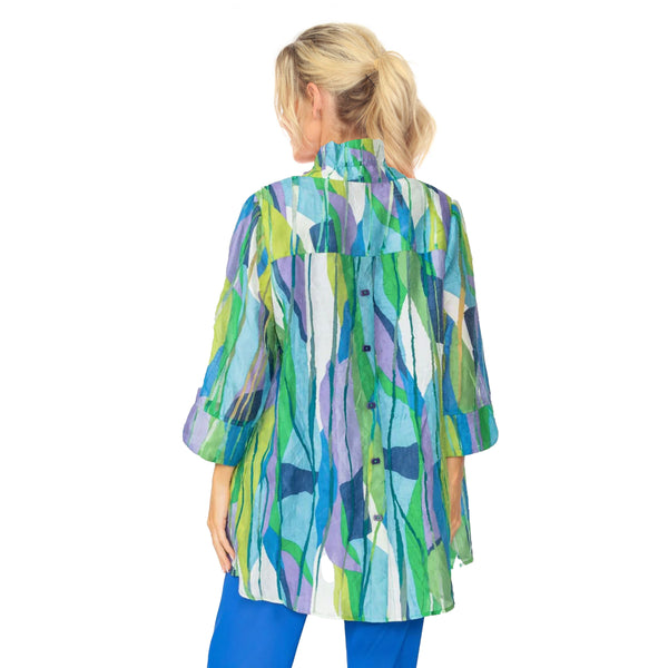 Just In! Abstract Linear Hi-Low Blouse in Blue - 7079J