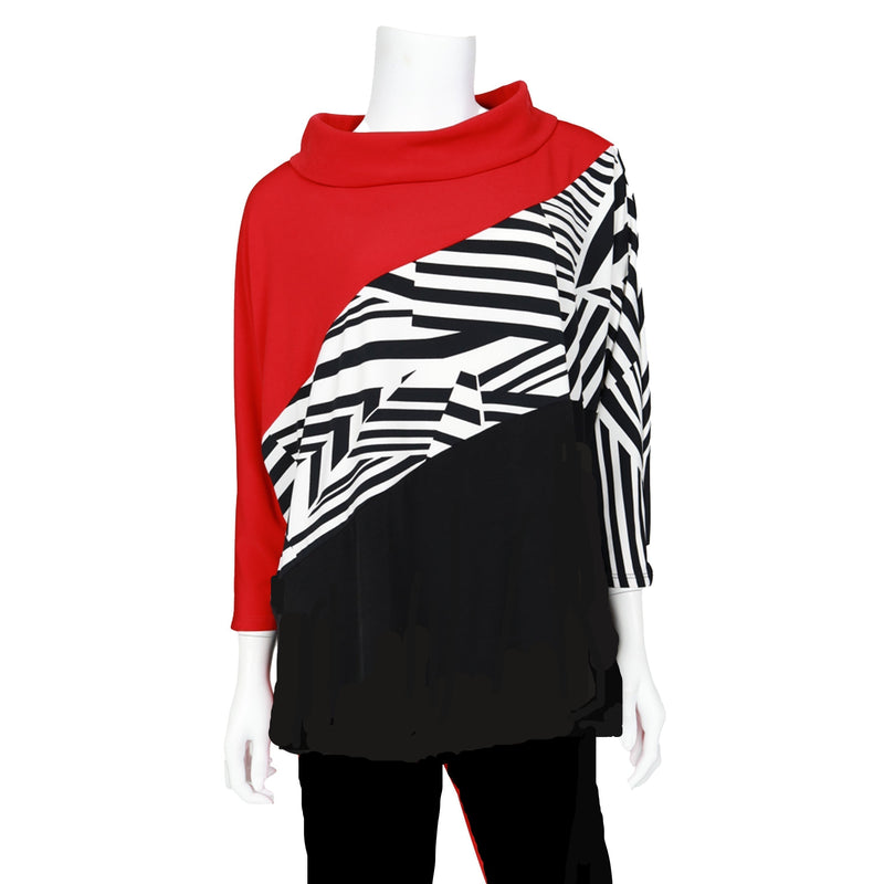 IC Collection  ZEBRA STRIPE COLORBLOCK Tunic TOP IN Red - 4931T-RD
