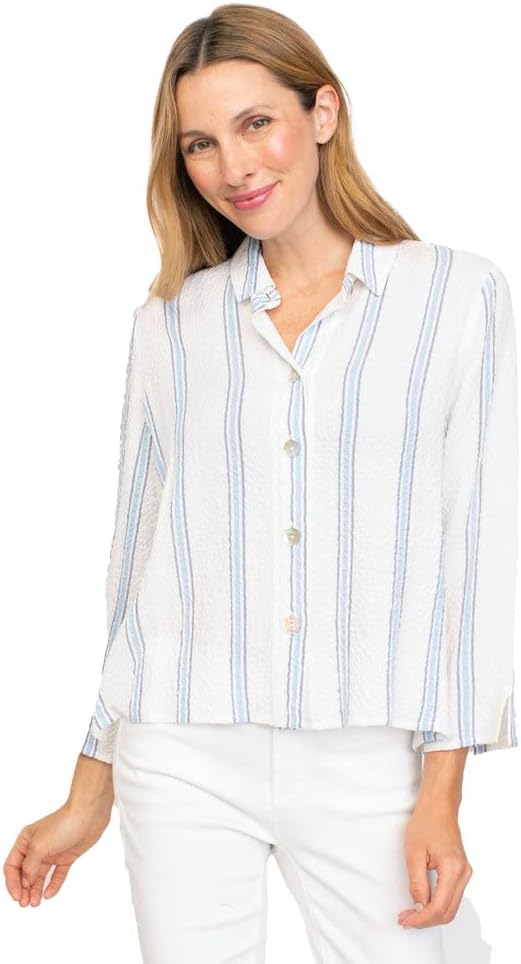 Crinkle Crepe Stripe Every "Wear" Shirt - 21010 - Size S Only!