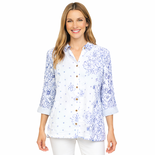 Soft Textured Cotton Floral Shirt in Twilight - 76517-TW - Size S Only!