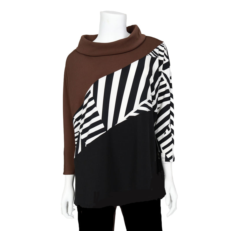 IC Collection Zebra Stripe Colorblock Top in Brown - 4931T-BRN