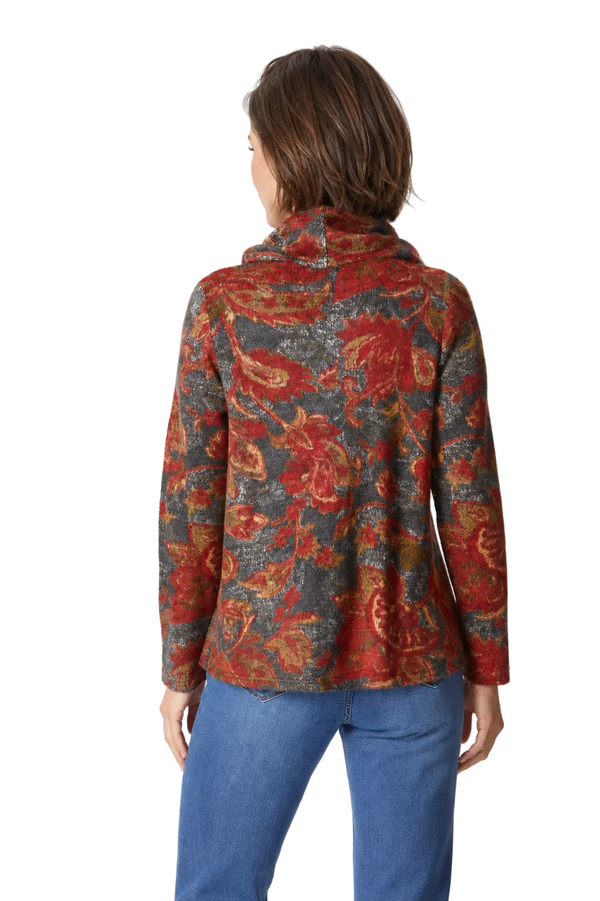 Paisley Sweater Knit Cowl Neck Top - 50939