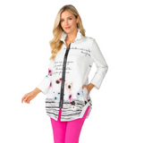 Floral & Script Print Zip Front Tunic Jacket - 7259B